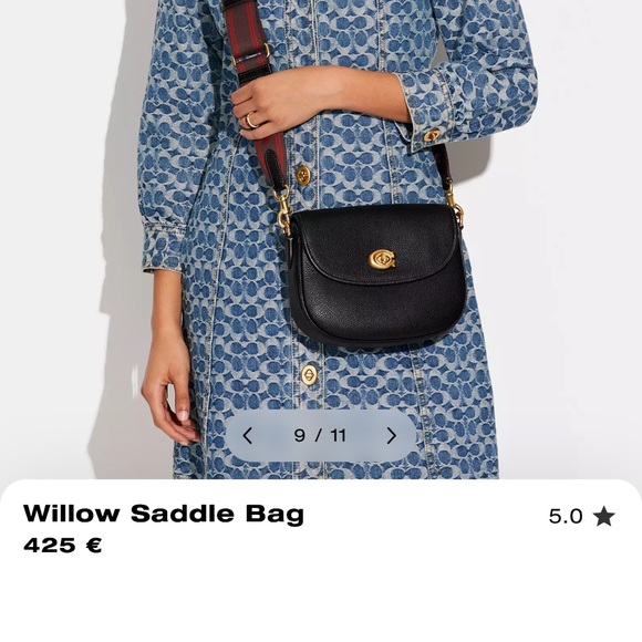 ❤️ COACH 🌺 willow saddle bag Black Pebbled Leather Crossbody Red and black Strap - Picture 8 of 17